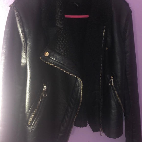 OFFERS ACCEPTED Black Faux Leather Fleece Lined motorcycle jacket winter - Picture 2 of 2